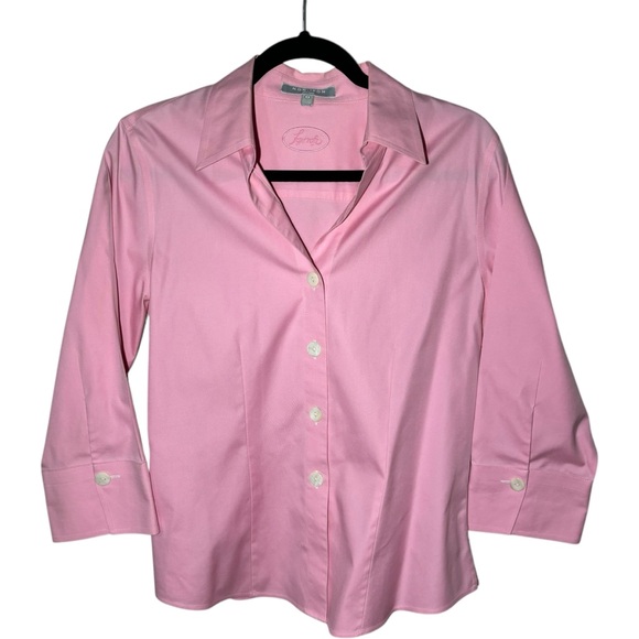 Foxcroft Women's Size 8‎ Button Down Collared Pink 3/4 Length Sleeves Paityn - Picture 1 of 6